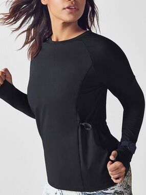Fabletics Lana Black Mesh Long Sleeve Active Tee